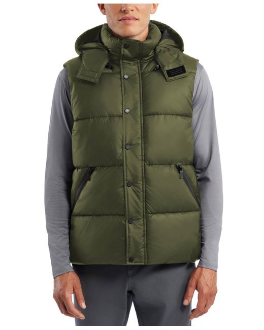 Hunter Green Chiswell Nylon Quilted Removable Hood Full Zip Puffer Vest for men