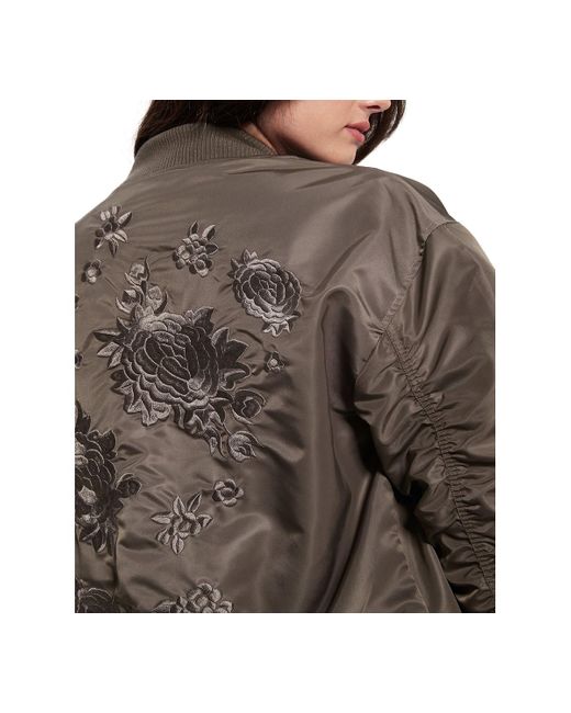 Guess Brown Birks Embroidered-back Oversized Bomber Jacket