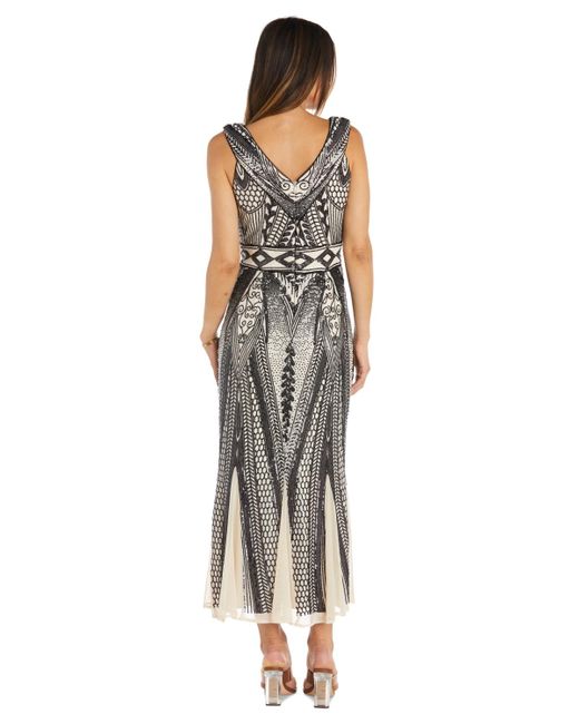 R & M Richards Multicolor Sequin Embellished Sleeveless Gown