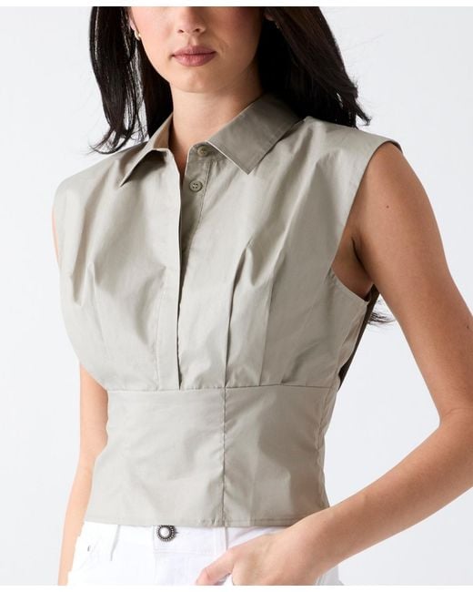 Guess Blue Cherry Collared Sleeveless Top
