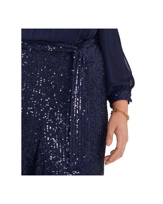 Msk Blue Plus Size Sequined Split-sleeve Jumpsuit