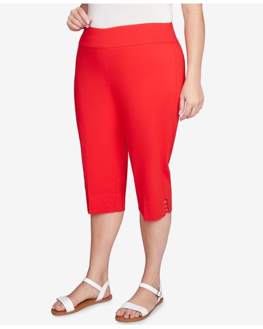 Ruby Rd Red Plus Size Ladder Hem Americana clamdigger Capri Pants