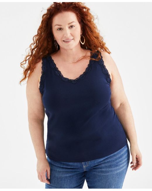 Style & Co. Blue Plus Size Lace-trimmed Tank Top