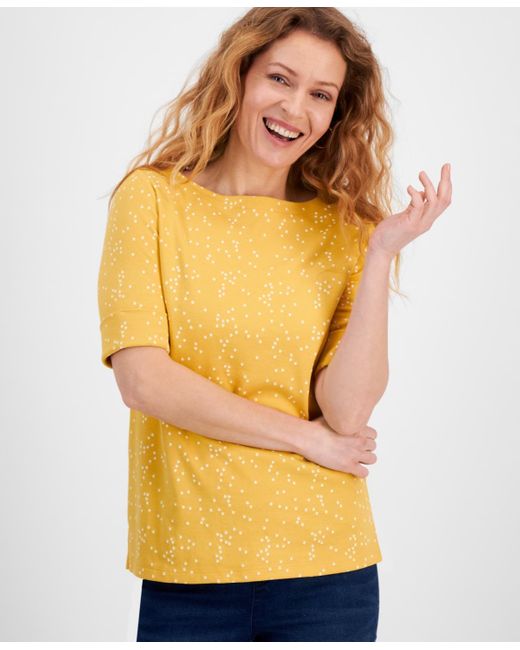 Style & Co. Yellow Petite Mini Stars Elbow-sleeve Knit Top