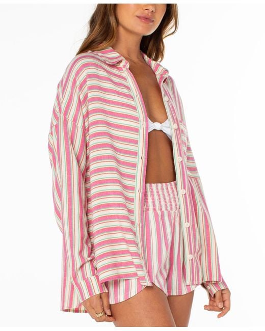 Roxy Red Lets Get Away Striped Shirt