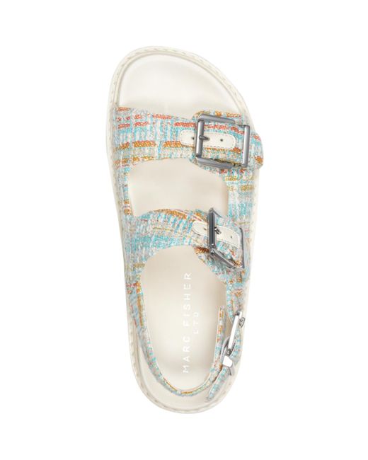 Marc Fisher White Agenda Buckle Straps Flatform Sandals
