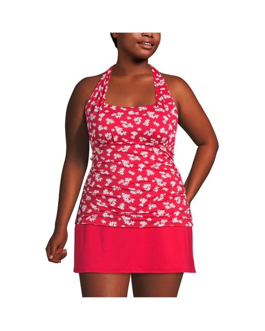 Lands' End Red Plus Size Square Neck Halter Tankini Swimsuit Top