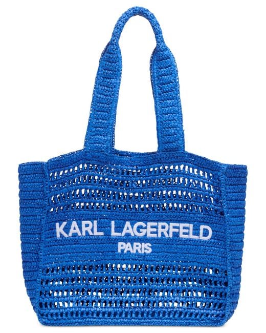 Karl Lagerfeld Blue Antibes Woven Straw Large Tote