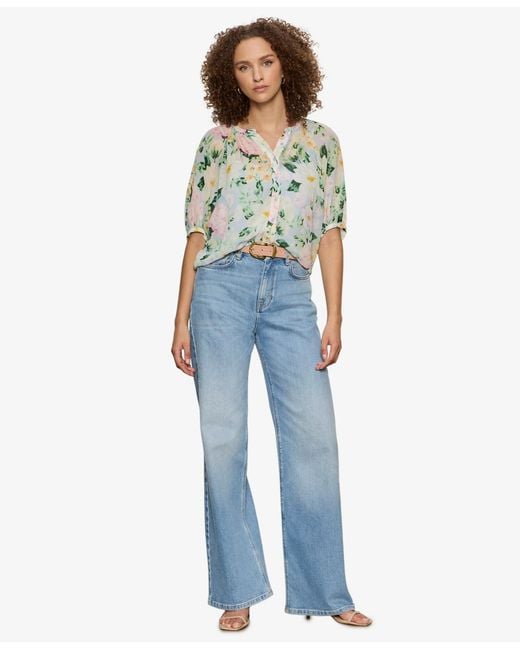 Sanctuary Blue Button-front Detachable Cami Blouse