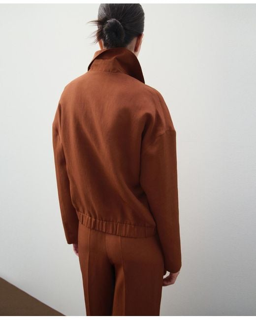 Mango Brown Pockets Linen-blend Jacket