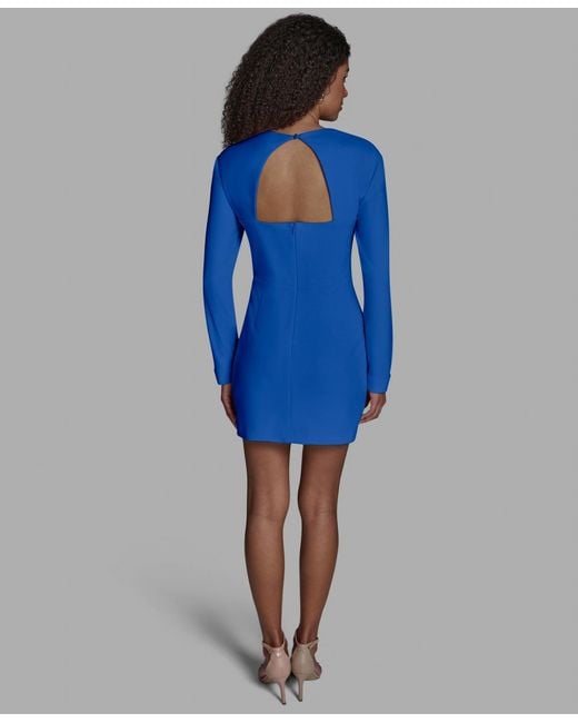 BCBGMAXAZRIA Blue Square Neck Corset A-line Dress