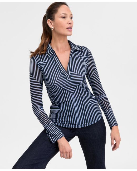 INC International Concepts Blue Johnny-collar Top