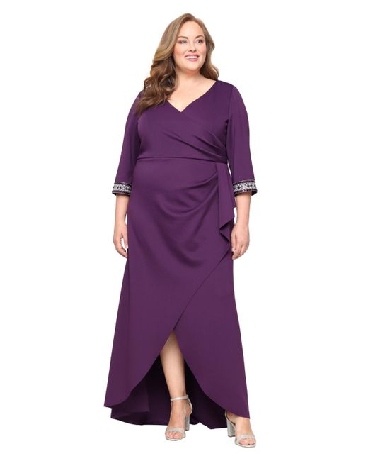 green emerald velvet dress Alex Evenings Women's Long Stretch Scuba Crepe Dress - Eggplant