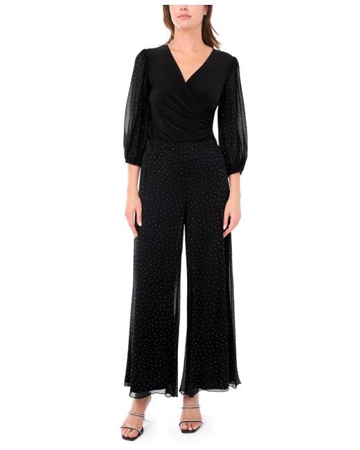 Msk Black V-neck Puff Sleeve Wrap Top