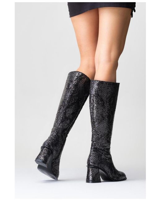 Prologue Shoes Black Elly Pattern Block Heel Boot ()