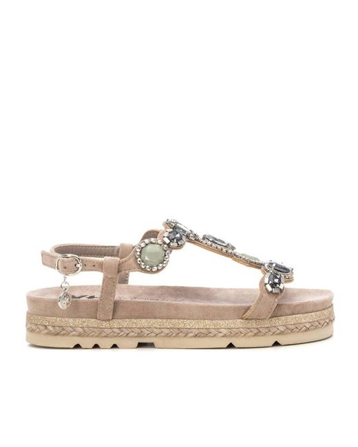 Xti Brown Flat Suede Sandals By