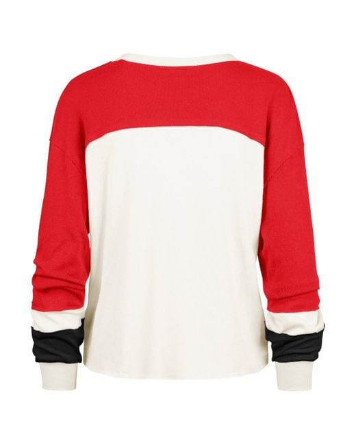 '47 Red Wisconsin Badgers Double Header Curve Raglan Long Sleeve T-shirt