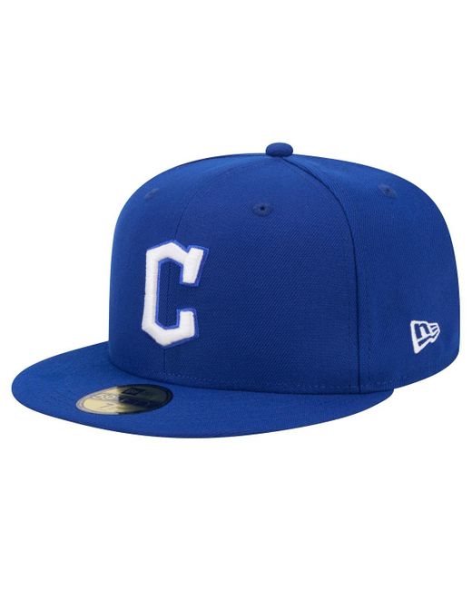 KTZ Blue Cleveland Guardians White Logo 59fifty Fitted Hat for men