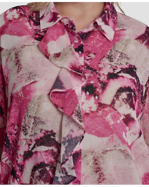 DKNY Pink Plus Size Printed Button-front Top
