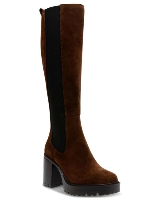 Steve Madden Deegan Lug-sole Knee-high Block-heel Boots in Brown | Lyst