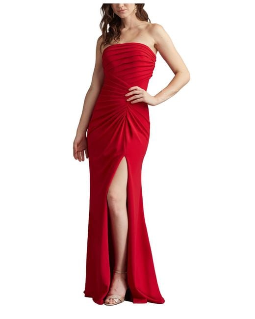 Tadashi Shoji Red Dorsett Pleated Crepe Gown