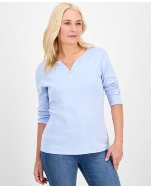 Style & Co. White Style Co Cotton 3 4 Sleeve Henley Tee Pxs 4x Created For Macys