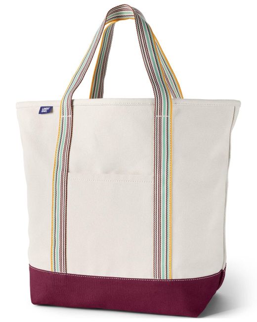 Lands' End Natural Large 5 Pocket Open Top Canvas Tote Bag