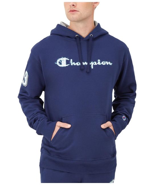 Champion Blue Powerblend Standard-fit Logo-print Fleece Hoodie for men