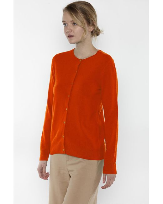 Jennie Liu Red 100% Cashmere Button Front Long Sleeve Crewneck Cardigan Sweater