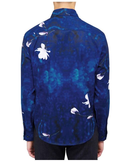 Society of Threads Blue Performance Stretch Floral Shirt for men