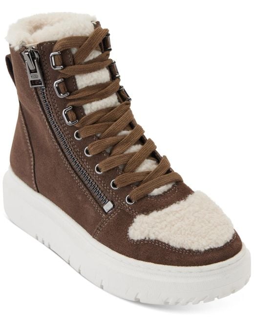 DKNY Brown Miri Lace-up Zipper High-top Sneakers
