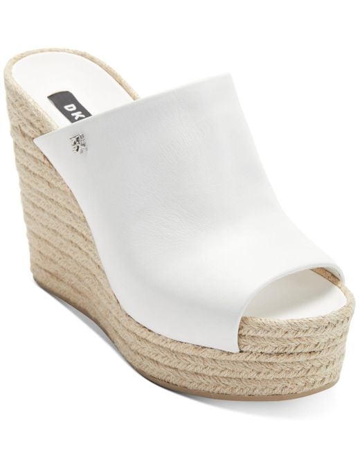 DKNY White Eari Wedge Slide Sandals