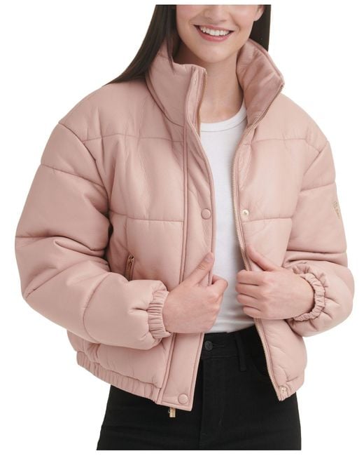 Guess Faux-leather Puffer Coat in Rose 