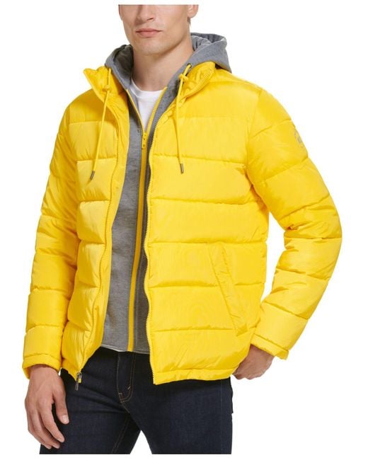 Kenneth Cole Puffer Jacket With Attached Bib And Hood in Yellow for Men ...