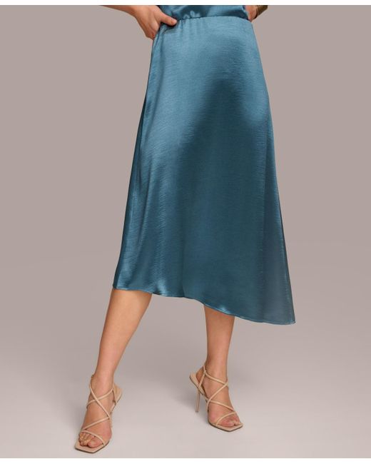 Donna Karan Blue Asymmetrical-hem Satin Skirt