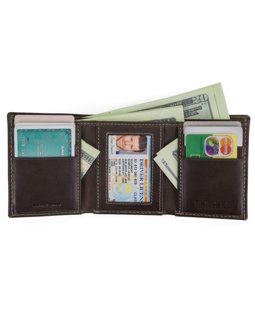 Timberland Black Cloudy Trifold Leather Wallet for men