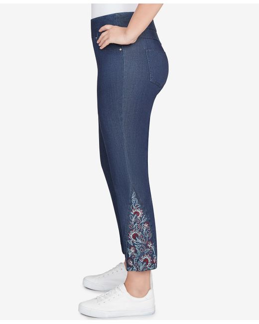 Ruby Rd Blue Petite Stretch Denim Embroidered Ankle Jeans
