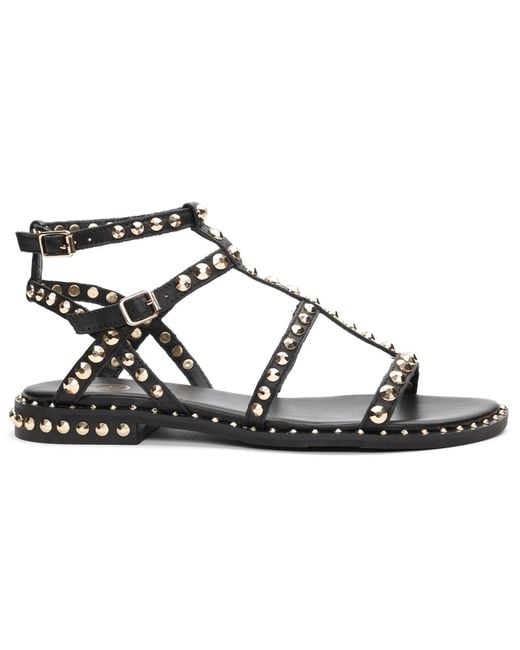 Ash Black Precious Round Toe Flat Sandals