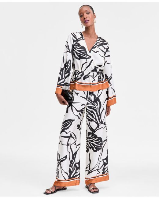 INC International Concepts White Printed Peplum Top
