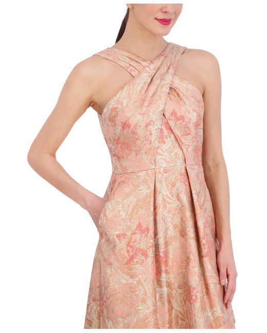 Vince Camuto Pink Petite Printed Jacquard Fit & Flare Dress