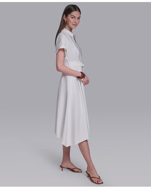 Halston Heritage White Zip-up Midi Shirt Dress