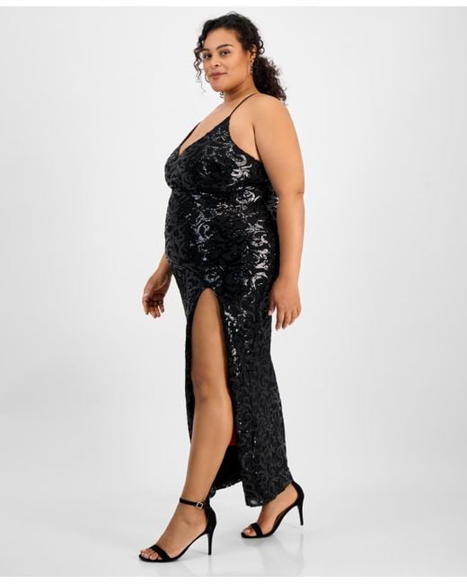 Pear Culture Black Trendy Plus Size Patterned Sequin A-line Dress