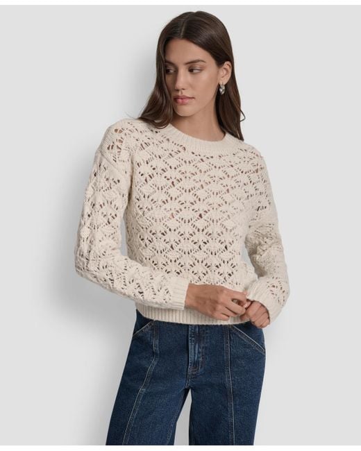 DKNY Purple Pointelle Long Sleeve Sweater