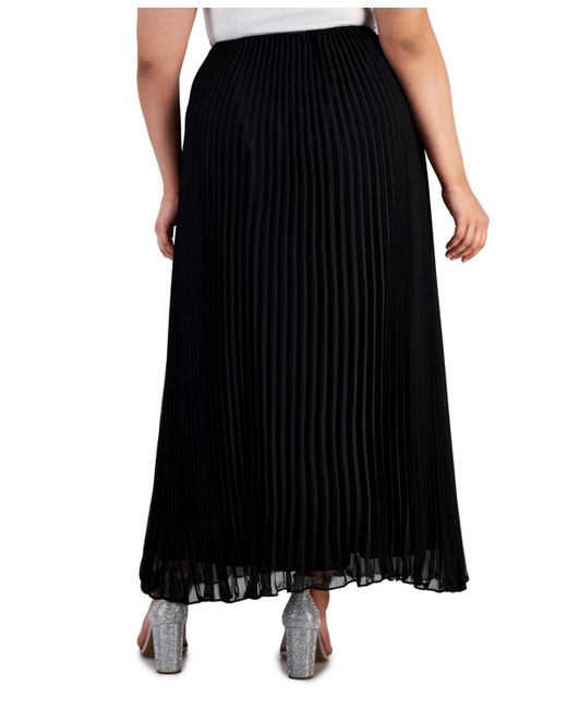 Alex Evenings Black Plus Size Pleated Pull-on Maxi Skirt