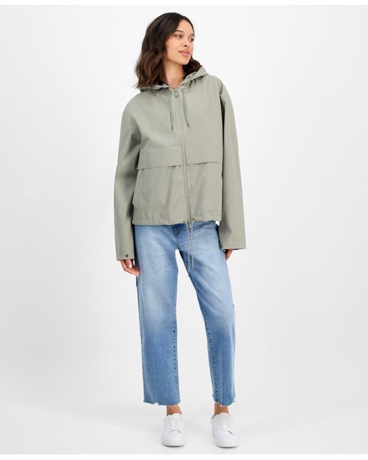Rains Gray Zip-front Hooded Drawstring Jacket