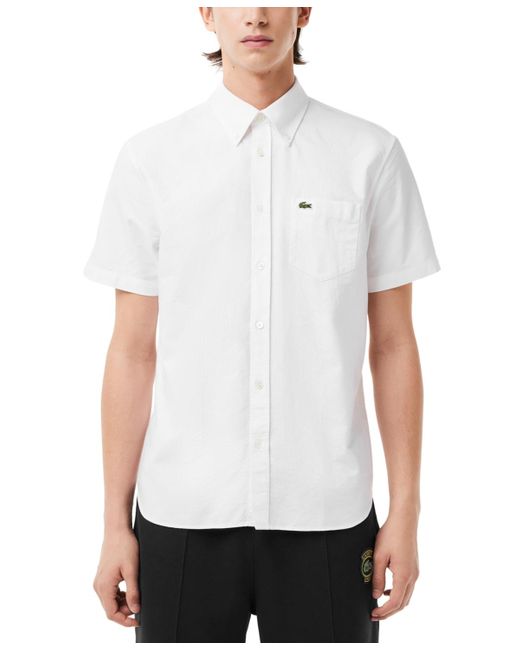 Lacoste Short Sleeve Button-down Oxford Shirt in White for Men | Lyst