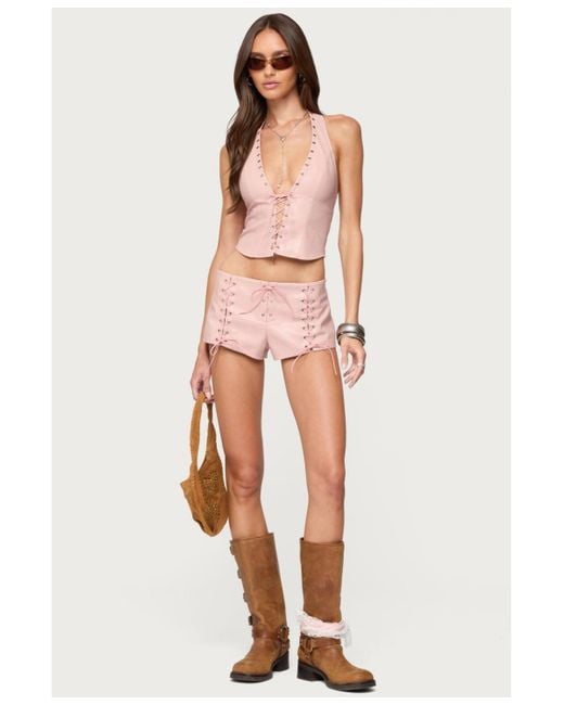Edikted Pink Elisha Lace Up Halter Top