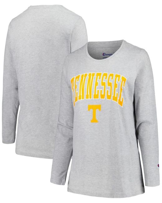 Profile Gray Tennessee Volunteers Plus Size Arch Over Logo Scoop Neck Long Sleeve T-shirt