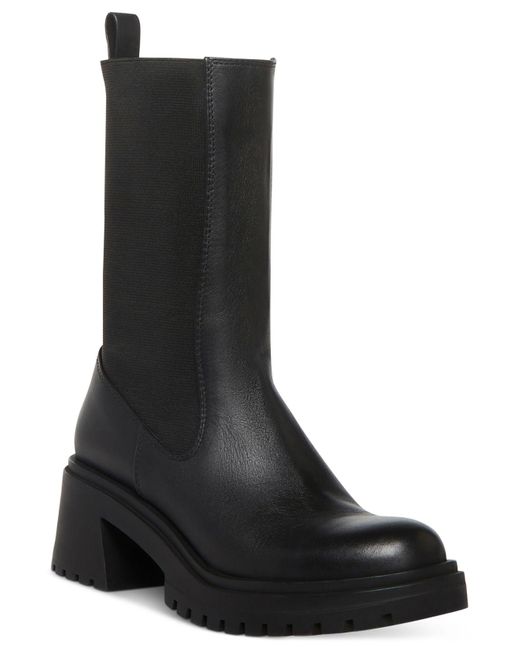 Steve Madden Leather Hesitant Lug-sole Chelsea Booties in Black | Lyst