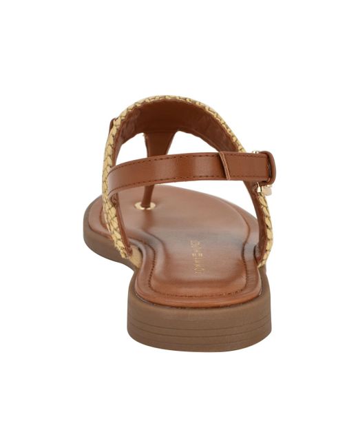 Tommy Hilfiger Brown Carree T-strap Flat Sandals